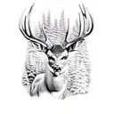 mule deer in pine trees tattoo design idea