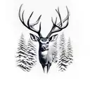 mule deer in pine trees tattoo design idea
