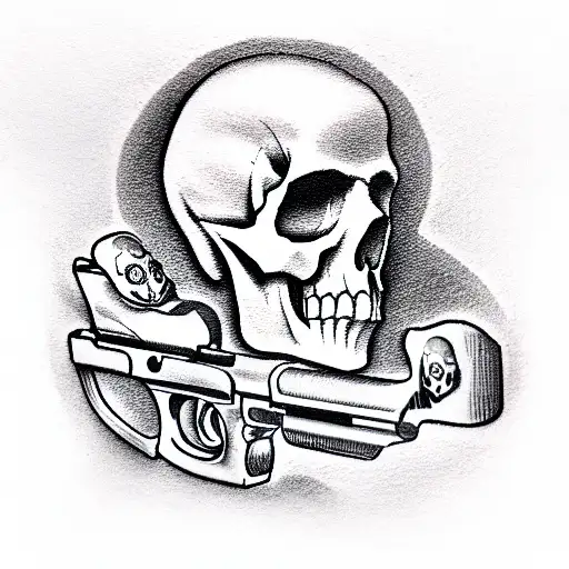 gun with skull and ski mask tattoo design idea