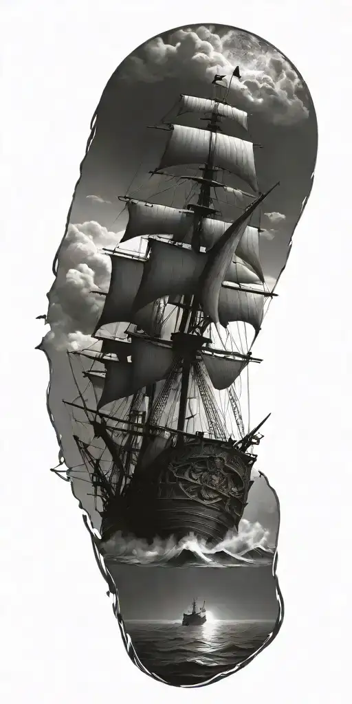 ship kraken emerging tattoo design idea