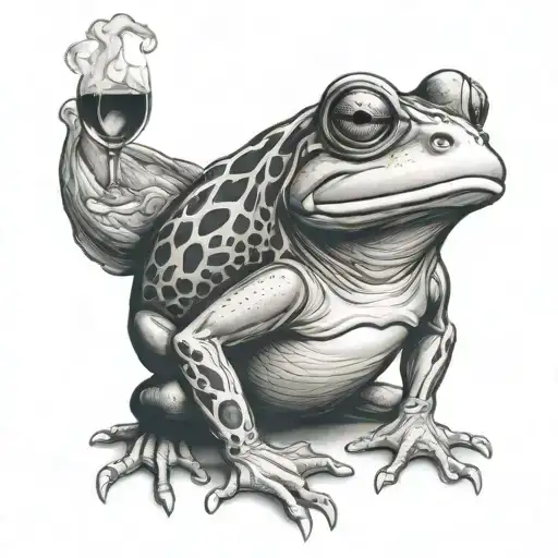bullfrog drinking wine and smoking tattoo design idea