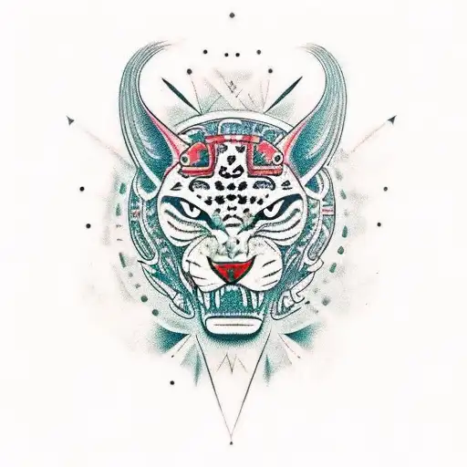 genera un diseño que contenga a tezcatlipoca y a un jaguar prehispánico  tattoo design idea