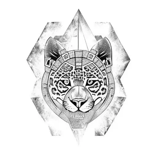 genera un diseño que combine un jaguar prehispánico, el centro del calendario azteca y el marxismo  tattoo design idea