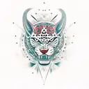 genera un diseño que contenga a tezcatlipoca y a un jaguar prehispánico  tattoo design idea
