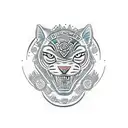 genera un diseño que contenga a tezcatlipoca y a un jaguar prehispánico  tattoo design idea