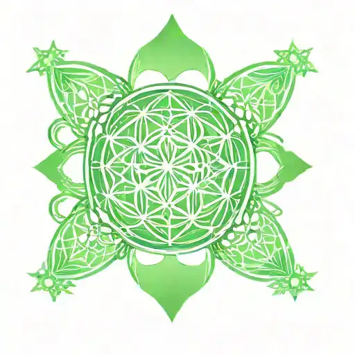 heart chakra with flower of life in background green tattoo design idea