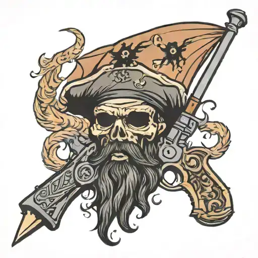 blackbeard flag pistol tattoo design idea