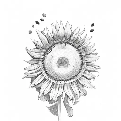 Playing card portrait surrounded by sunflowers, corn and kakao seeds tattoo design idea