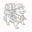 Capybara dressed as a pirate with a treasure chest, in a whimsical sketch style tattoo design idea
