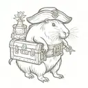Capybara dressed as a pirate with a treasure chest, in a whimsical sketch style tattoo design idea