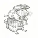 Capybara dressed as a pirate with a treasure chest, in a whimsical sketch style tattoo design idea