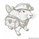 Capybara dressed as a pirate with a treasure chest, in a whimsical sketch style tattoo design idea