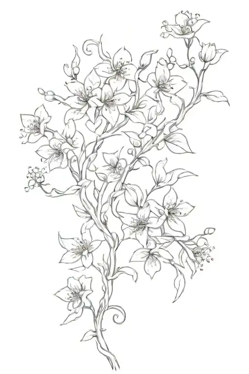thin vines with tiny flowers flowing down  tattoo design idea