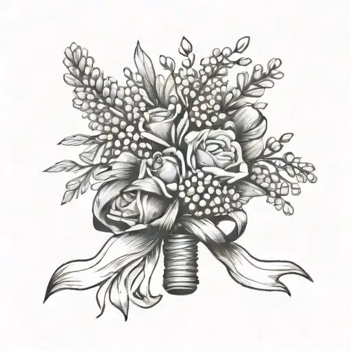 bouquet of heather wrapped messily with ribbon wrapped tattoo design idea