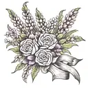 bouquet of heather wrapped messily with ribbon tattoo design idea