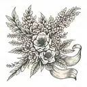 bouquet of heather wrapped messily with ribbon tattoo design idea