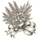bouquet of heather wrapped messily with ribbon tattoo design idea