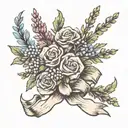 bouquet of heather wrapped messily with ribbon tattoo design idea