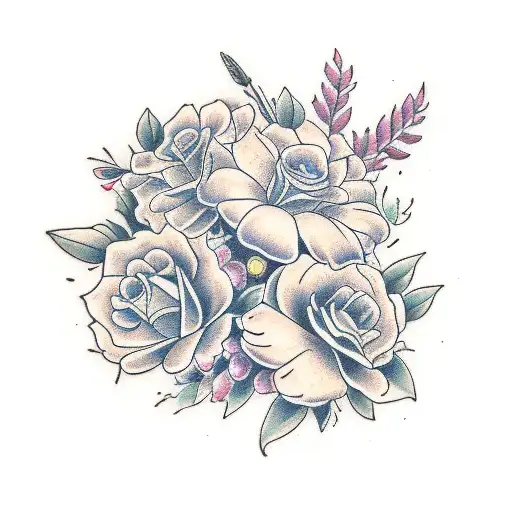 A bouquet of birth flowers from the months, April, May, June, January, and March tattoo design idea