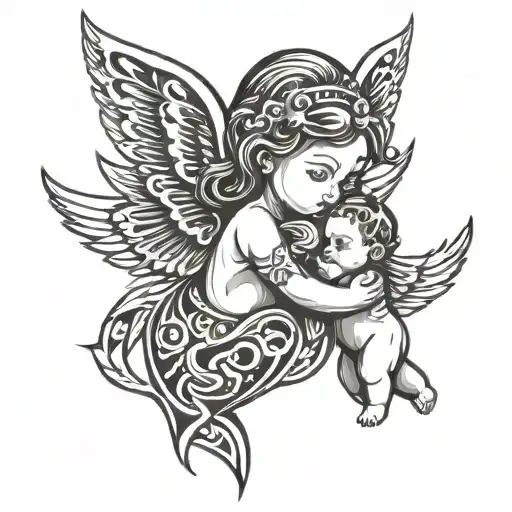 baby angel holding hands mother  tattoo design idea