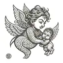 baby angel holding hands mother  tattoo design idea