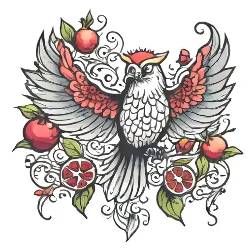 Pomegranate wings spread wide tattoo design idea