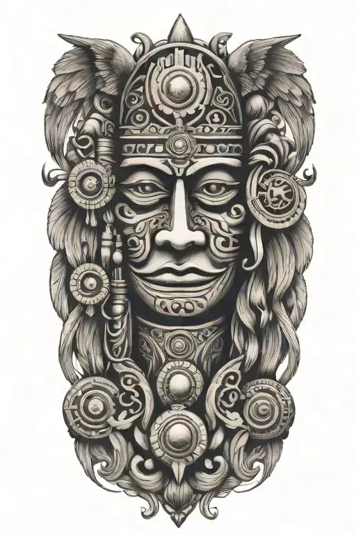 totem pole tattoo incorporating love, music, friends, time, travel tattoo design idea