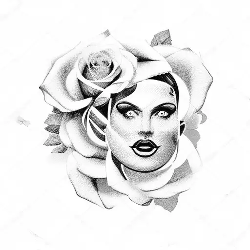 big breasted woman with roses tattoo design idea