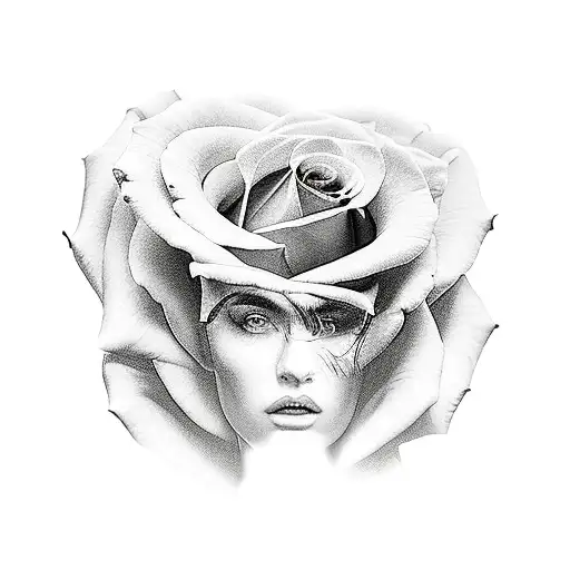 big breasted woman with roses tattoo design idea