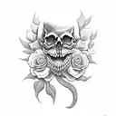 Skull jaw with flower in mouth tattoo design idea