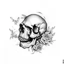 Skull jaw with flower in mouth tattoo design idea