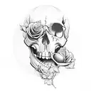 Skull jaw with flower in mouth tattoo design idea