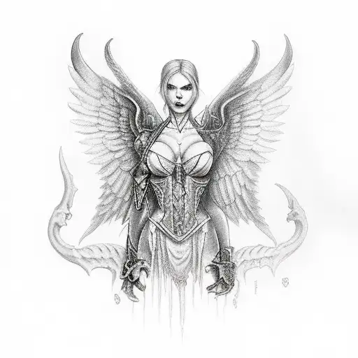 lilith from diablo 4 with wings tattoo design idea