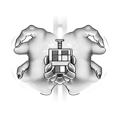 A worker's hands holding a video game controller with the Argentinean flag in the background tattoo design idea