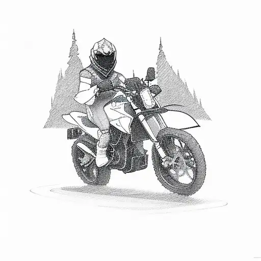 A gamer character riding a sport bike in a pixelated Argentinean landscape tattoo design idea