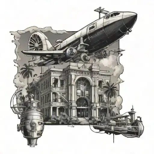 A science fiction themed tattoo with a New Orleans backdrop tattoo design idea