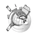 Design a tattoo of a teacher's desk with a stack of books, a globe, and a chalkboard tattoo design idea