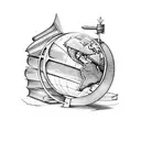 Design a tattoo of a teacher's desk with a stack of books, a globe, and a chalkboard tattoo design idea