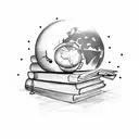Design a tattoo of a teacher's desk with a stack of books, a globe, and a chalkboard tattoo design idea
