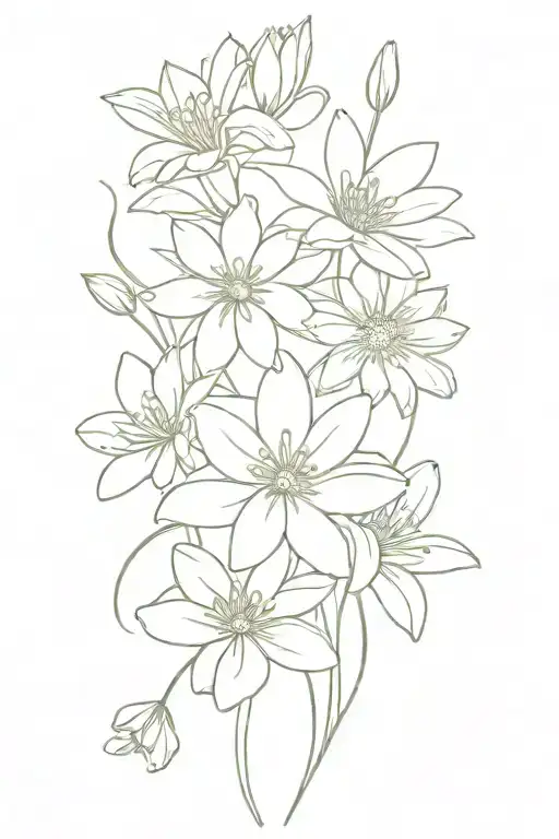 Bouquet of chrysanthemums, lilies, daisies, gerberas tattoo design idea