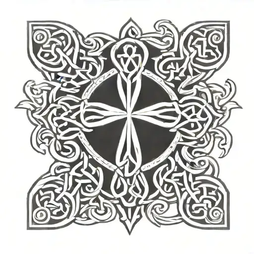 celtic knot cross with a shamrock in the center and a griffin surrounding it tattoo design idea