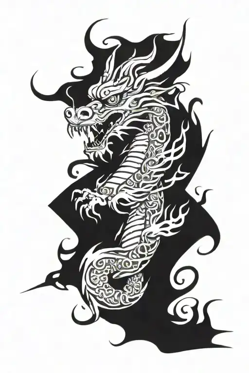 traditional Chinese dragon head with tribal designs around it  tattoo design idea