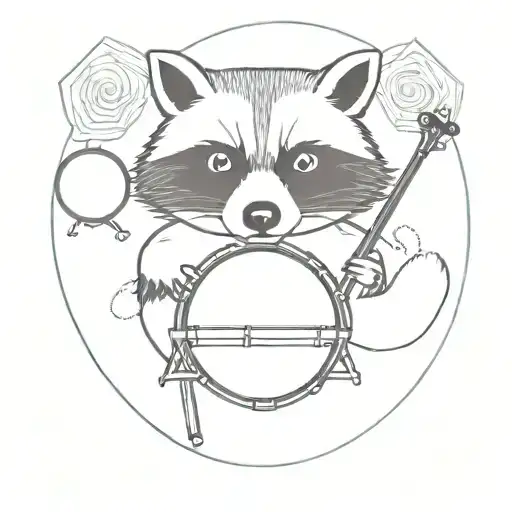 Raccoon with a drum set   tattoo design idea