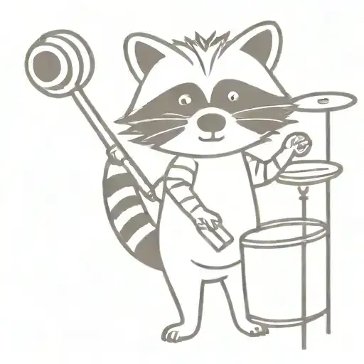 Cute Raccoon with a Drum set tattoo design idea