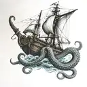 Kraken holding a ship down  tattoo design idea