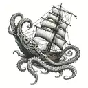 Kraken holding a ship down  tattoo design idea