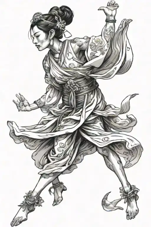 seaserpent circling Vietnamese woman wearing toga tattoo design idea