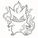 A minimalist design of a Gengar  surrounded by smoke tattoo design idea