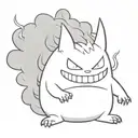 A minimalist design of a Gengar  surrounded by smoke tattoo design idea