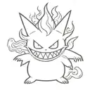 A minimalist design of a Gengar  surrounded by smoke tattoo design idea